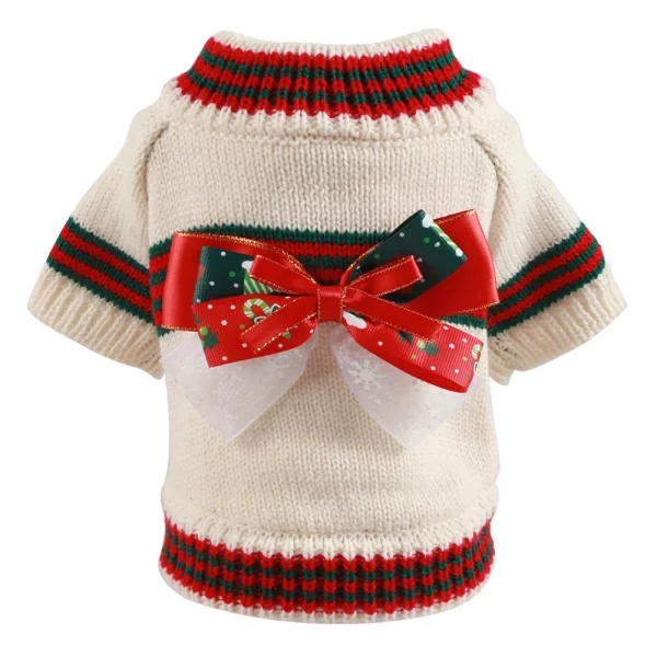 Close-up of the knitted texture and pattern of a dog sweater