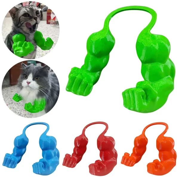 Feline model showcasing the 3D printed muscle arm pet costume