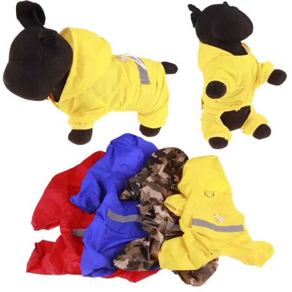 Yellow dog raincoat on a dog, side view