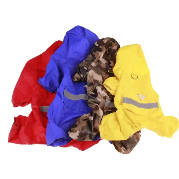 Close-up of dog raincoat fabric and stitching detail