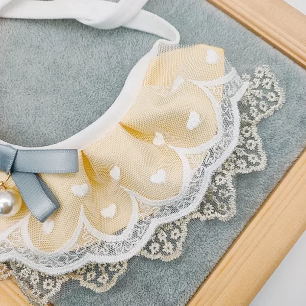 Detailed shot of floral embroidery on pet lace neckerchief
