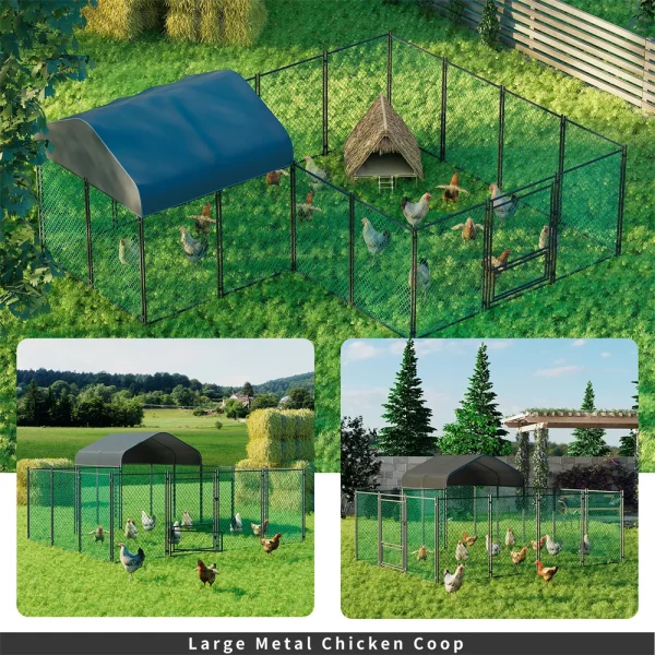 The chicken coop set up in a garden environment, demonstrating its outdoor use.