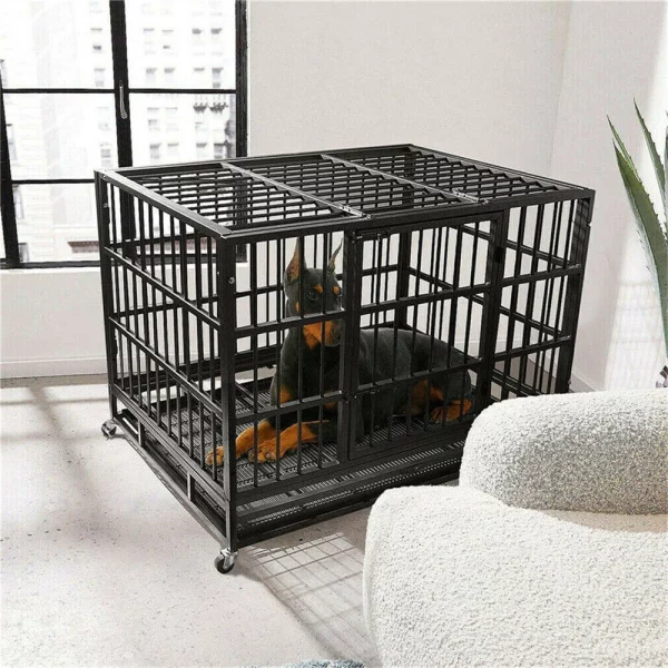 Heavy duty dog crate, close-up of chew-resistant square tube, durable construction