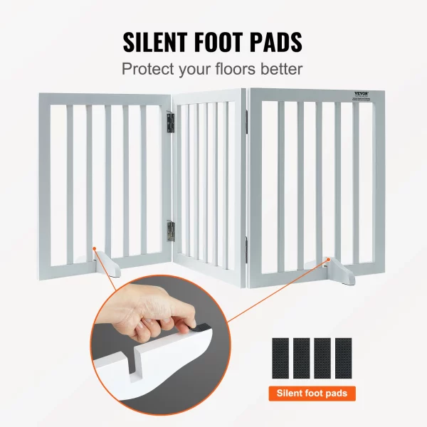Detail of the anti-slip foot support on the freestanding pet gate