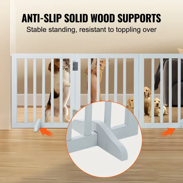 Dog gate used to block a hallway, showing its adjustable width