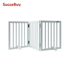 SucceBuy Free Standing Dog Gate Freestanding Pet Gate 3 Panels Foldable Dog Gate for Narrow Passageways Expandable Dog