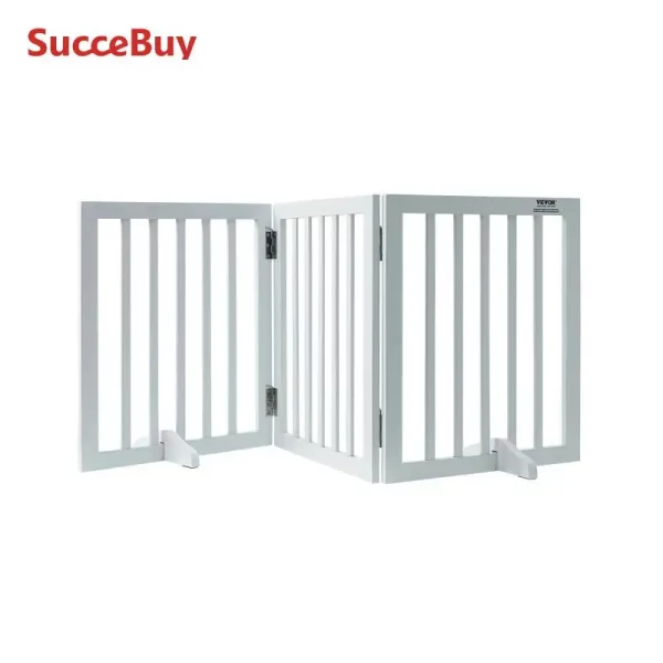 SucceBuy Free Standing Dog Gate Freestanding Pet Gate 3 Panels Foldable Dog Gate for Narrow Passageways Expandable Dog