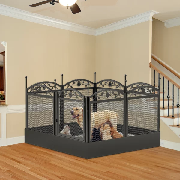 Heavy duty dog playpen, showing included waterproof fertility pad inside