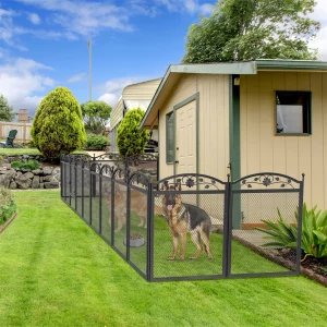 Heavy duty dog playpen, assembled octagonal shape, black metal panels