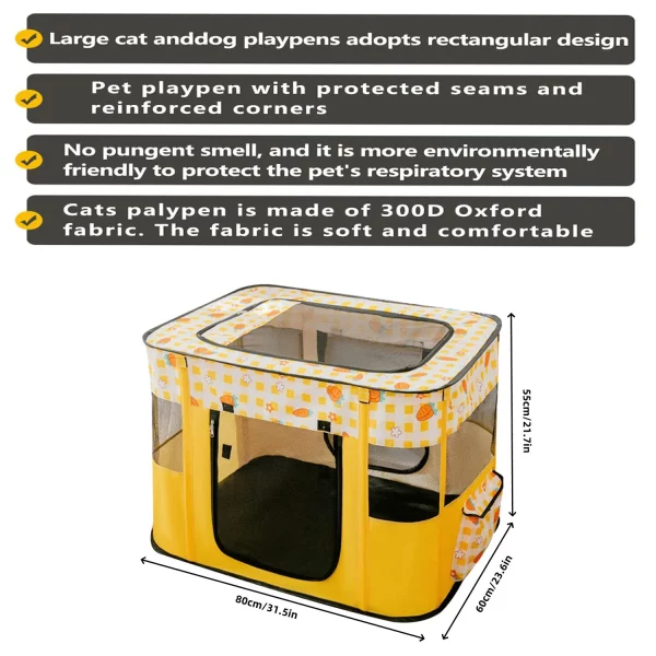 Close-up of the durable Oxford cloth material and breathable mesh panel on the pet playpen.