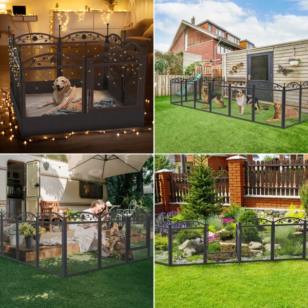 Dog playpen folded flat for compact storage and portability.