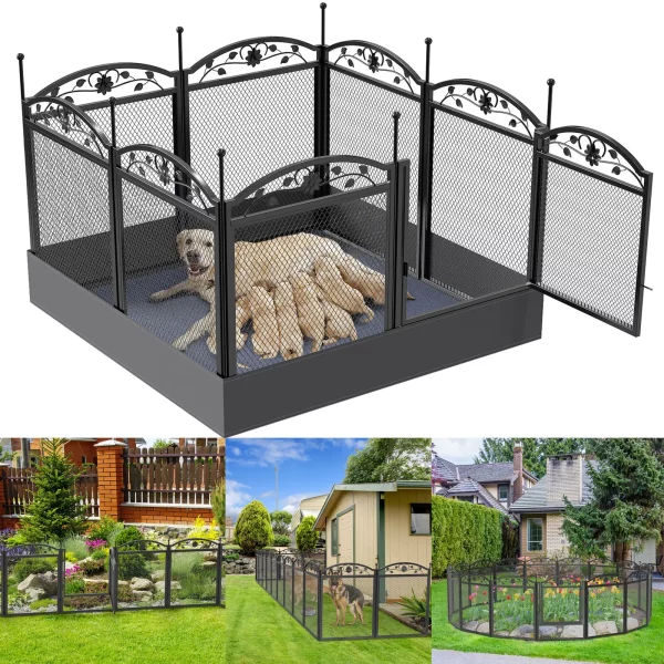 Close-up of the metal panel construction and latch mechanism on the dog playpen.