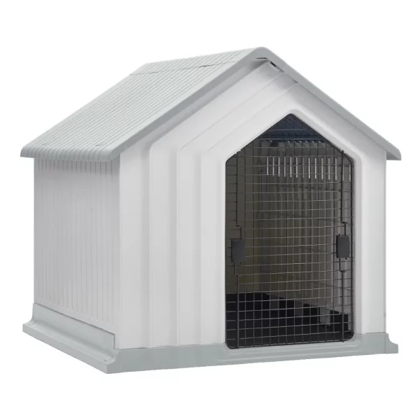 Top view of the dog kennel, highlighting the roof design.