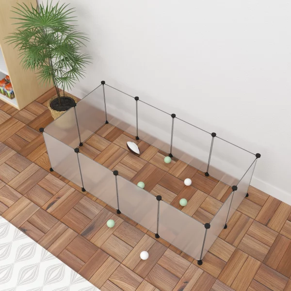 Close-up of the ABS connectors and PP plastic panels of the pet playpen.