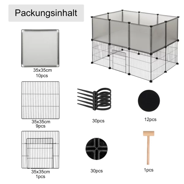 A small animal, possibly a guinea pig, interacting playfully within the spacious pet playpen.