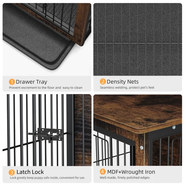 Side view of a dog crate furniture, highlighting its furniture-like appearance.