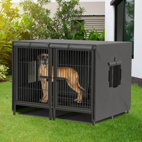 Interior view of the dog crate with the divider removed, showcasing the spacious single enclosure for large dogs.