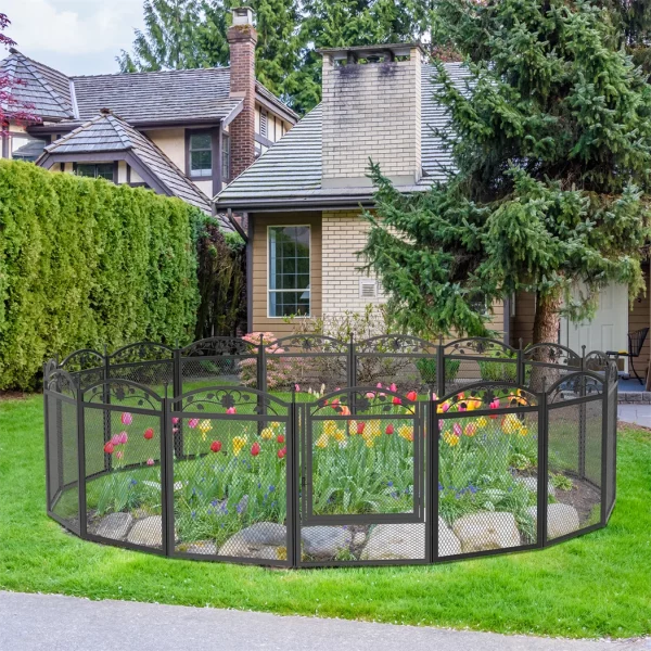 Foldable metal dog playpen panels connected
