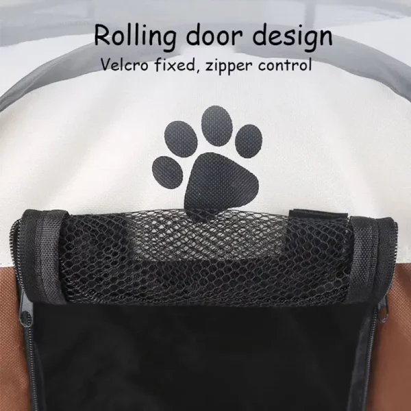Breathable pet playpen showing skylight zipper