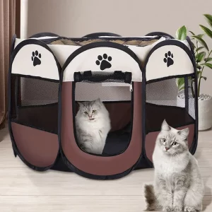 Portable dog kennel set up outdoors