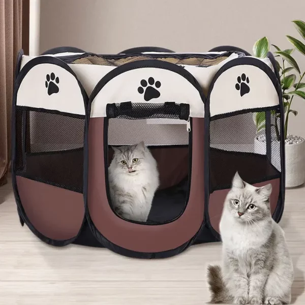 Portable dog kennel set up outdoors