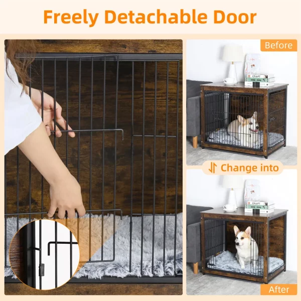 Detail of dog crate latch and removable tray mechanism