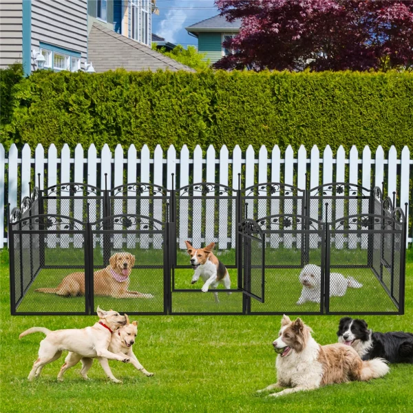 8 Panels Metal Dog Playpen with Fertility Mat and Gate Foldable Heavy Duty Pet Whelping Box Exercise Fence Cage