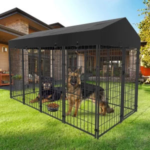 Oversize Dog Cage, Pet Run Enclosure, Playpen with Roof, for Outdoor Pet Kennel, High Fence, L, black, UNITED KINGDOM