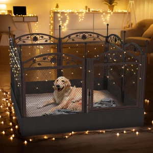 Foldable Metal Dog Playpen with Fertility Mat and Gate, Heavy Duty Pet Whelping Box, Exercise Fence Cage, Kennnels, 8
