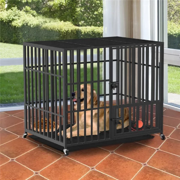 Close-up of the secure door latches on the heavy duty dog crate