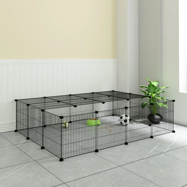 The DIY pet playpen configured into a hexagonal shape, showcasing its customisable design.