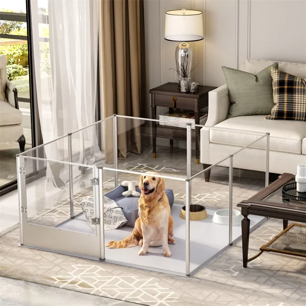 Dog resting inside the spacious XXL clear acrylic playpen
