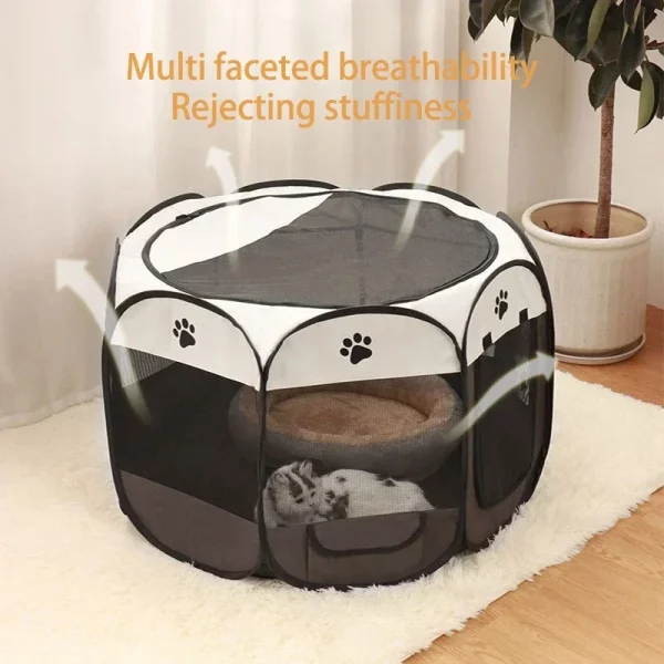 Foldable pet tent, showing grip base for stability