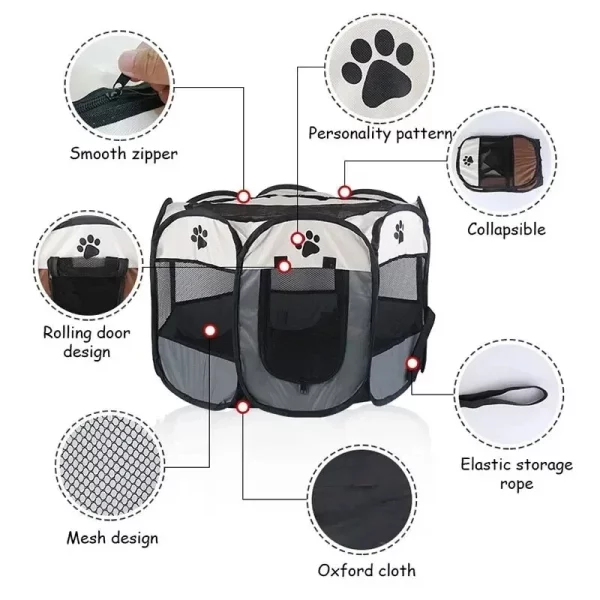 Foldable pet tent, collapsed for portability