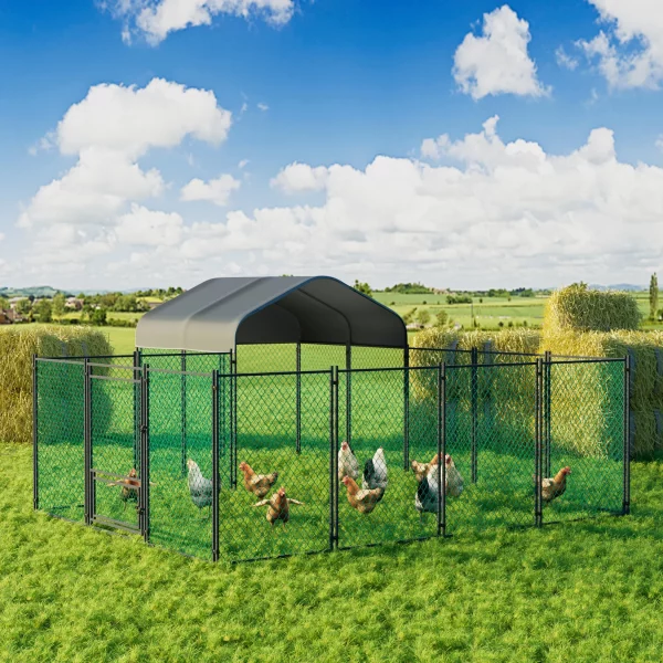 Chicken Coop 12.9x10.2x5.1ft Chicken Run Pen for Yard with Cover Outdoor Metal Portable Chicken Tractor Cage Enclosure