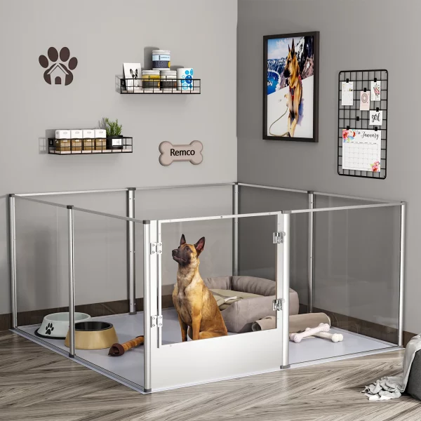 Dog playpen configured as a large square enclosure for puppies