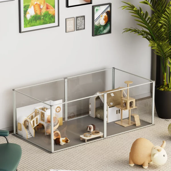 Close-up of acrylic pet playpen panel connection