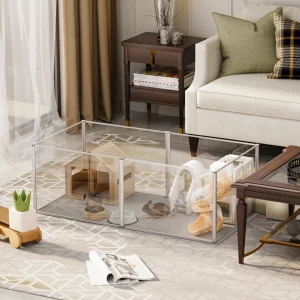 Acrylic Pet Dog Playpen Box, Indoor with Waterproof Pad, Puppy Crate, Kennel Fence for Guinea Pigs, Hedgehogs, 6