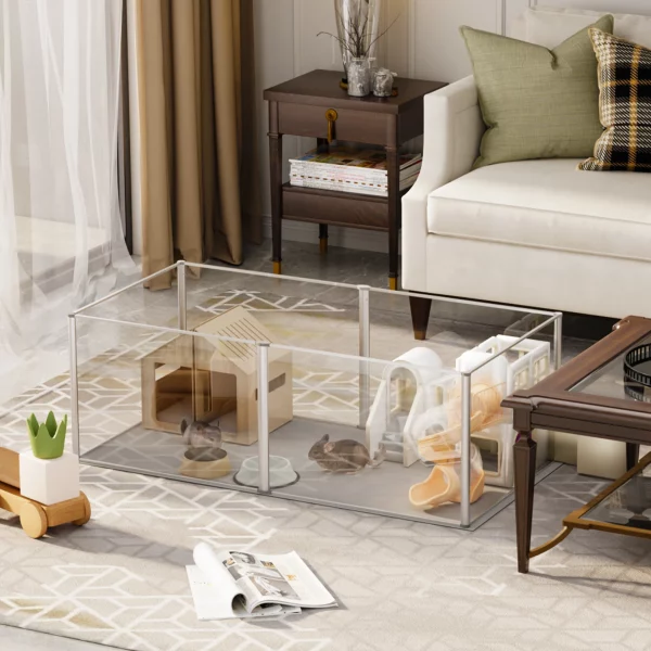 Acrylic Pet Dog Playpen Box, Indoor with Waterproof Pad, Puppy Crate, Kennel Fence for Guinea Pigs, Hedgehogs, 6