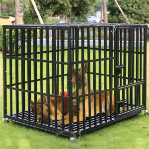 L XL XXL Heavy Duty Dog Crate with 4 Lockable Wheels 3 Doors and Removable Tray Metal Pet Kennels Cage Playpen, L,