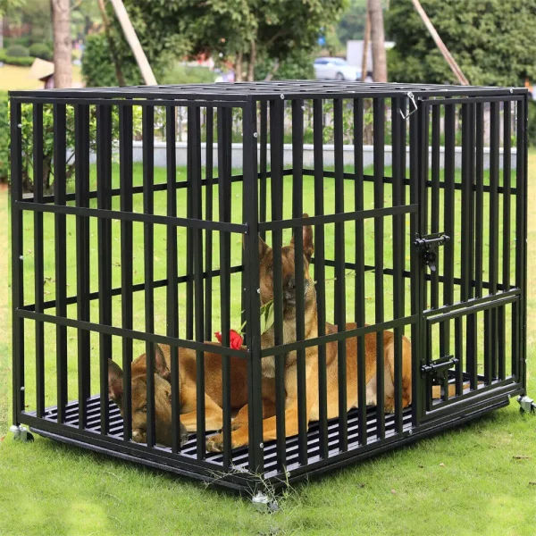 L XL XXL Heavy Duty Dog Crate with 4 Lockable Wheels 3 Doors and Removable Tray Metal Pet Kennels Cage Playpen, L,