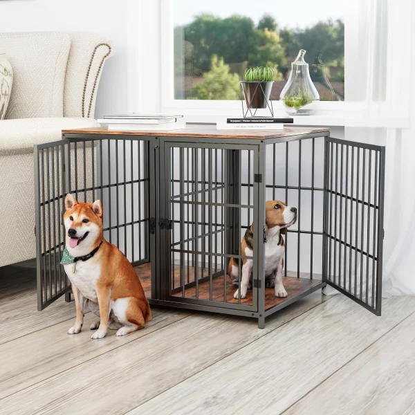 Close-up of the four doors and secure lock latches on the dog crate