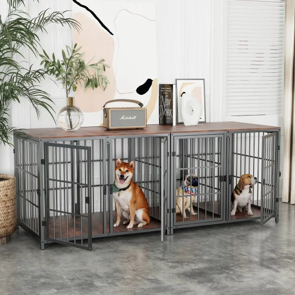 Front view of the heavy-duty dog crate end table furniture