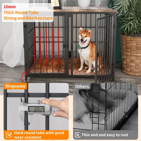 Dog crate end table placed in a living room setting as functional furniture