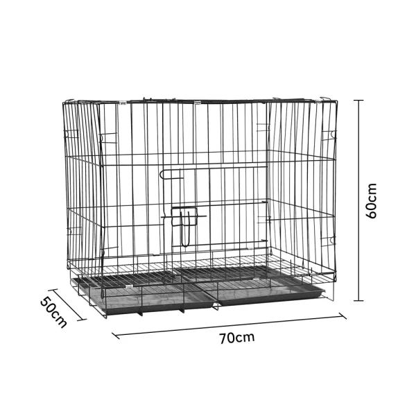 Extra large wire dog crate placed in a home living room setting