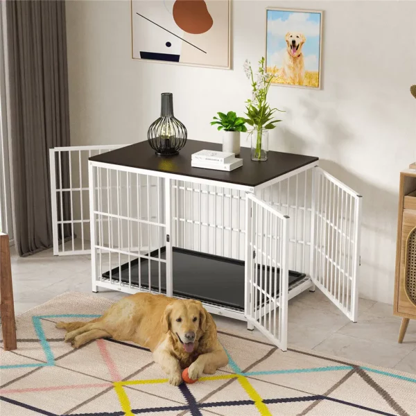 Close-up of secure latch on furniture dog crate