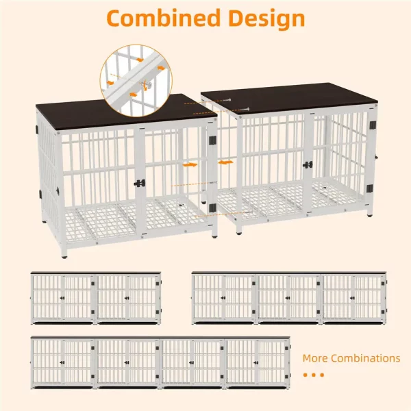 Happy dog resting inside a spacious furniture style dog kennel