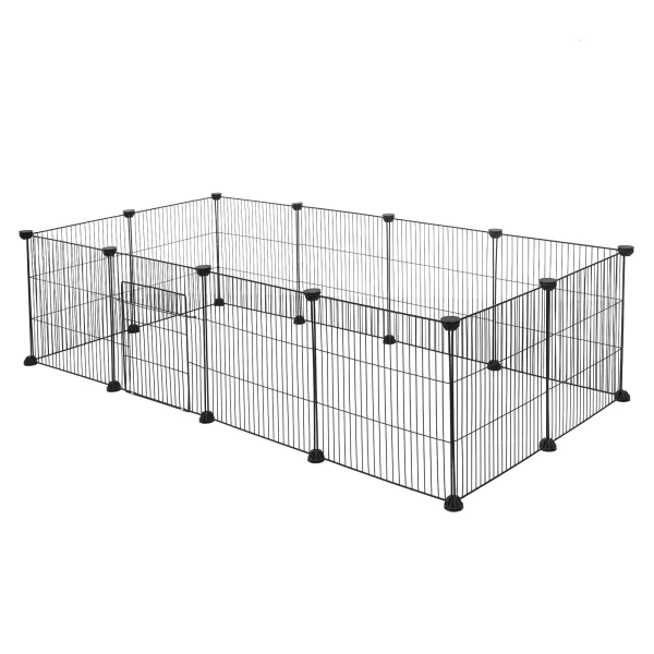 A DIY pet fence configured as a multi-level playpen for small animals.