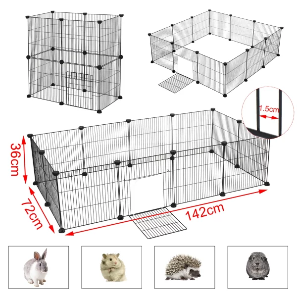 A puppy playing inside a spacious DIY pet fence enclosure.