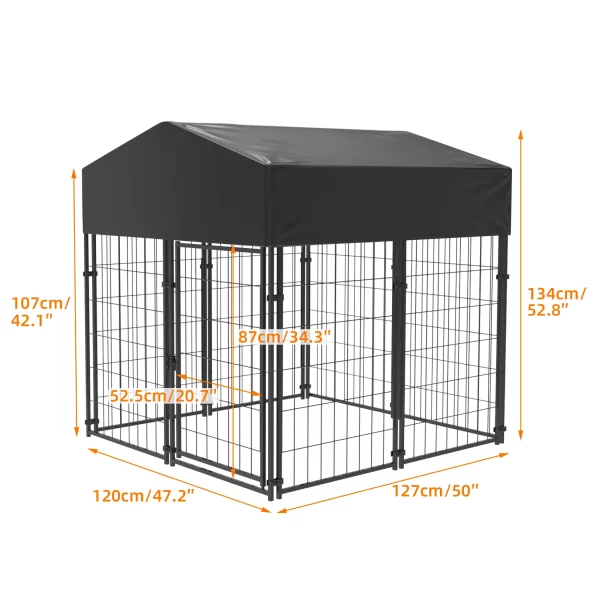 Ground stakes being used to secure the outdoor dog kennel for stability